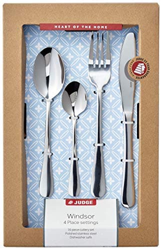 Image of Judge Windsor 16 Piece 18/0 Stainless Steel Cutlery Set for 4 People, Knife, Fork, Spoon and Teaspoon, 25 Year Guarantee