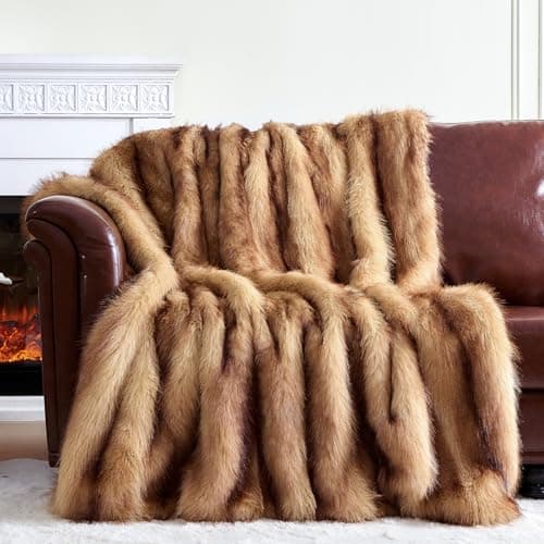 Image of IKALIFE Luxury Faux Fur Blanket - 150 x 200 cm Thick Warm Double Sided Fluffy Blankets, Winter Cozy Fuzzy Fur Throws, Super Soft Cosy Plush Brown Throw For Bed Sofa Couch
