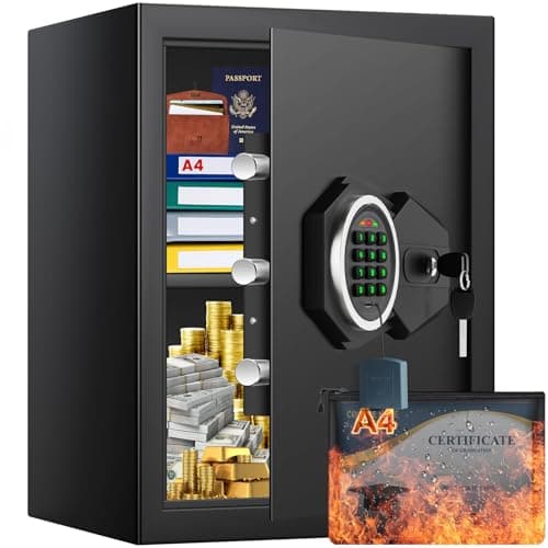 Image of Large Home Safe Box Fireproof Waterproof with A4 Fireproof Bag and Backlit Keypad, 43.4L Anti-theft Fireproof Safe with Removable Shelf and Alarm Mode, Fire Safes for Money Jewelry A4 Document