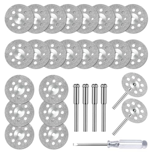 Image of Flintronic 24Pcs Diamond Cutting Wheel, 22mm Mini Diamond Cutting Discs, Cut Off Discs with 4 Pieces 3 mm Mandrel for Dremel Rotary Tools, Suitable for Metal, Glass, Ceramics, Jade, Gemstones