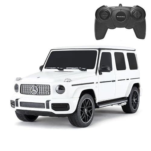 Image of Officially Licensed Mercedes Benz G63 AMG RC Car, 1:24 Scale, White - Remote Controlled with Front Wheel Shock Absorbers, Suitable for Indoor and Outdoor Play