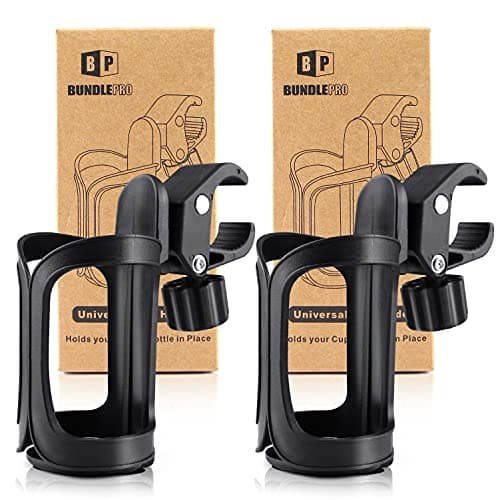 Image of BUNDLEPRO Pack of 2 Stroller Cup Holders, Universal Drinks Holder for Bikes, Trolleys or Walkers (2 Pack)