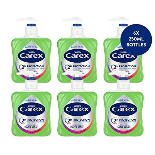 Image of Carex 2 Hour Protection Antibacterial Aloe Vera Hand Wash, Added Natural Moisturisers, Gentle & Protects Hands, Bulk Buy, Pack of 6 x 250ml