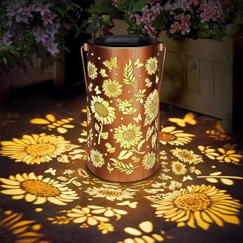 Image of Mothers Day Gift for Mum Grandma Outdoor Solar Light, Hanging Garden Decoration Sunflower Light, IP65 Waterproof Metal Retro LED Solar Lamp, Balcony Patio Table Lawn Patio Camping