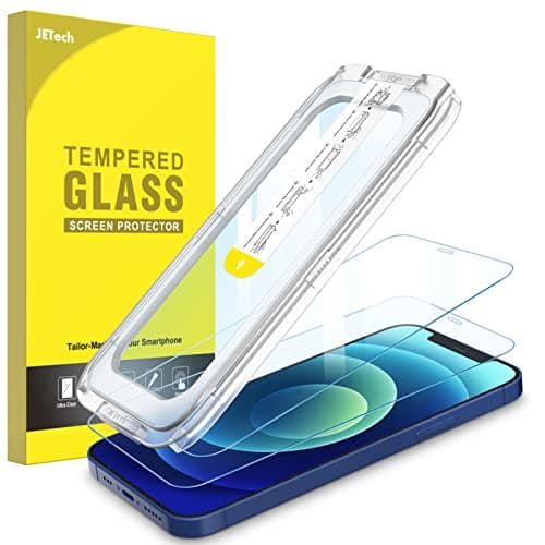 Image of JETech One Touch Install Screen Protector for iPhone 12/12 Pro 6.1-Inch, Full Coverage Tempered Glass Film, Auto Alignment Tool Kit, HD Clear, 2-Pack