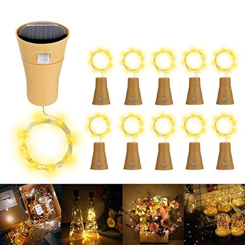 Image of Solar Wine Bottle Lights, ALED LIGHT 10 Pack LED Solar Fairy Lights with Cork Shape Silver Copper Wire Colorful Mini Fairy String Lights for DIY, Party Decoration Wedding Christmas(Warm White)