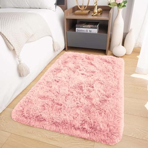 Image of Oxford Homeware Rugs Living Room 60x110 cm – Pink Area Rugs for Bedroom Small – Fluffy Shaggy Super Soft Non Slip Rug Washable Modern Floor Carpets Bedside Rug for Kids Room