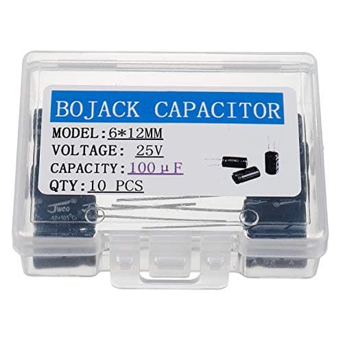 Image of BOJACK 100uF 25V 6X12mm Capacitors 100 MFD 25 Volt 0.24x0.47 Inch ±20% Aluminum Electrolytic Capacitors(Pack of 10 Pcs)