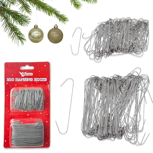 Image of SRV Hub 200Pcs Silver Hanging Hooks for Christmas Decorations, Tree Baubles Metal Hooks for Christmas Tree Home Kitchen Party Decorations, Assorted Sizes