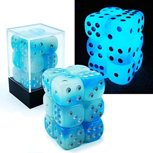 Image of Bescon Two Tone Glowing Dice D6 16mm 12pcs Set of ICY ROCKS, 16mm Six Sided Die (12) Block of Glowing Dice