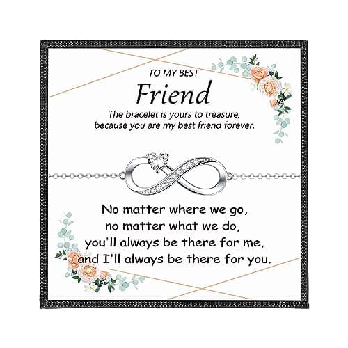Image of ADVIOK Infinity Bracelet for Friend, 925 Sterling Silver Friendship Bracelet with Heart Cubic Zirconia Birthdays Anniversary Christmas with Card Jewellery Gifts Presents for Best Friend