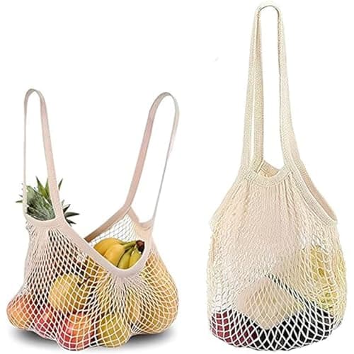 Image of 2Pcs grocery net bag,String Bag,Net Bag Fruit Bags,Reusable Net String Shopping Bags Mesh Produce Bags Organic Grocery Shopping Bags Tote Handbag for Vegetables Fruits Commodities Outgoing Travel