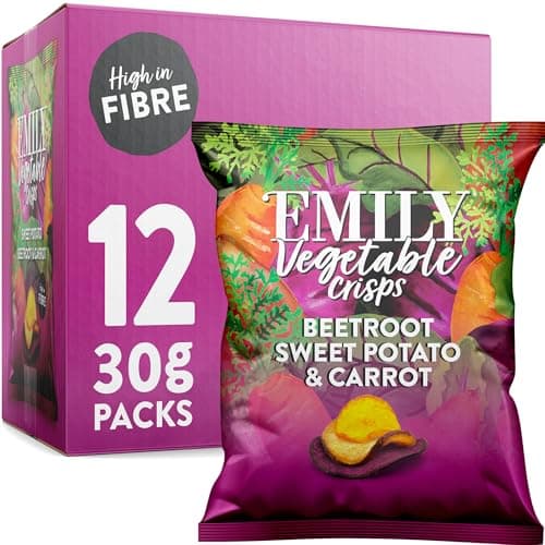 Image of EMILY Veg Crisps Rainbow Roots | All Natural Vegetable Crisps | No Added Sugar, High Fibre | Vegan Friendly | Perfect for Snacking & Parties | 12 x 30g Packets