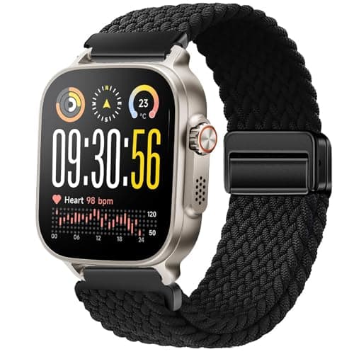 Image of GIOPUEY Magnetic Strap Compatible with Realme Watch 5, Flexible Nylon Braided Strap Replacement [Unisex] - Black