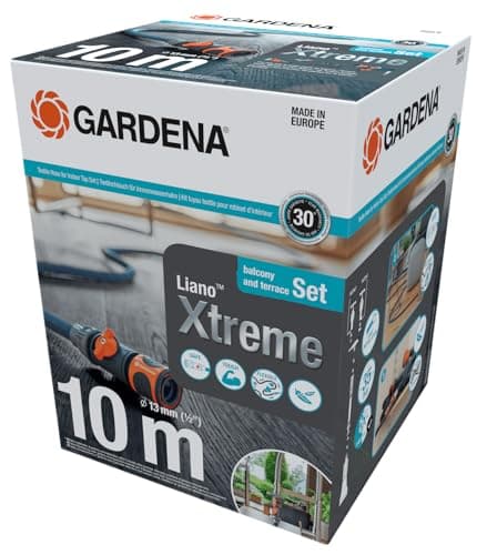 Image of Gardena Liano Xtreme 1/2 inch, 10m + Indoor Adapter: Extremely robust textile garden hose, for indoor water taps, with PVC inner tube, lightweight, weather-resistant (18490-20)