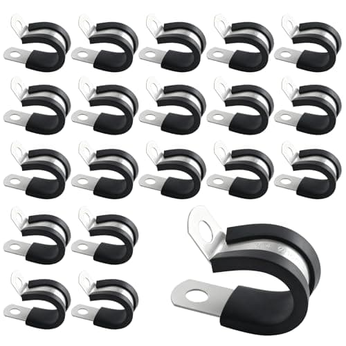 Image of 20PCS Stainless Steel Rubber Cushioned R Shape Clamps, Rubber Lined P Clips, 16mm (5/8") Hose Pipe Clamps, Cable Mounting Hose Pipe Clamp for Cable, Cord, Wire, Tube (16mm)
