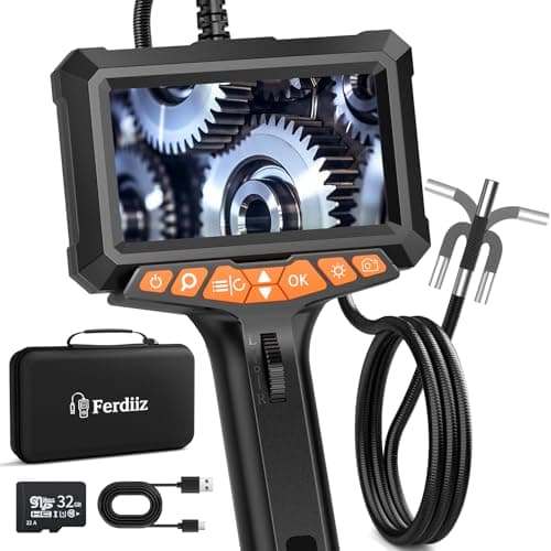 Image of Ferdiiz 1080P Endoscope Inspection Camera, 5" LCD Screen Flexible Borescope, 8mm Pipe Endoscope Camera with Light, IP67 Waterproof Snake Borescope with a 32GB SD Card for Automotive, Engine Inspect