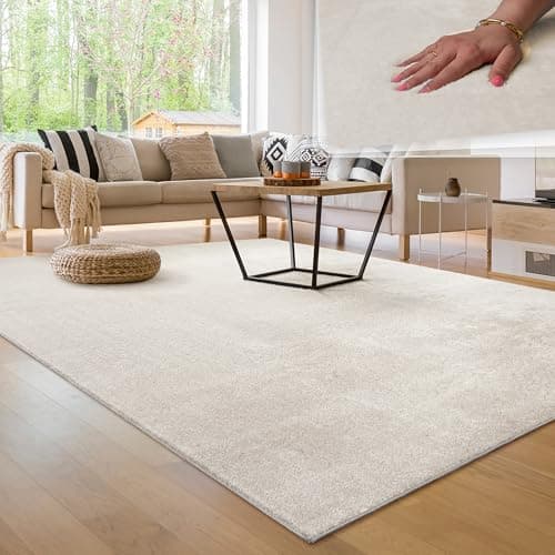 Image of Paco Home Modern Cosy Living Room Rug Short Pile Washable Fluffy Soft Unicolor Fur Look Easy to Clean Non Slip, Size:200x280 cm, Colour:Cream 4