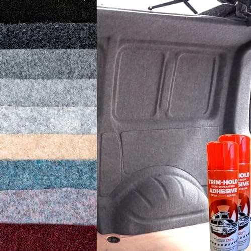 Image of Vandalised- 4 Way Stretch Carpet Lining – for Camper/Van/Caravan - 9 Colours, Various Lengths with Glue (1:Black, 2meter x 2meter 2xGlue)