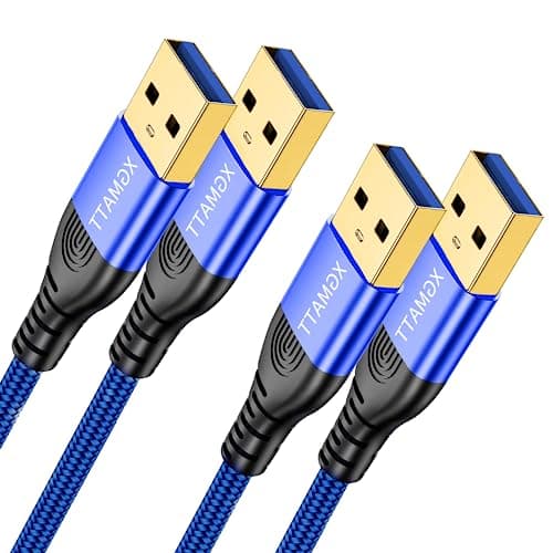 Image of USB Cable 2M 2Pack,USB 3.0 A to A Data Cable Braided, 5Gbps High Speed Transfer USB Type A Male to Male Lead, Compatible with Blu-ray, Printer, Camera, External Hard Drive, Consoles, Fan Cooler,Blue