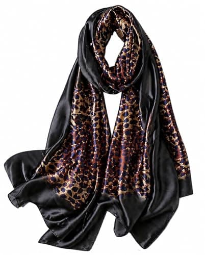 Image of FAIRYGATE Leopard Print Scarf for Women UK Scarfs Ladies Scarves Shawl Floral Wrap Satin Shawl Silk Animal Stole 79010