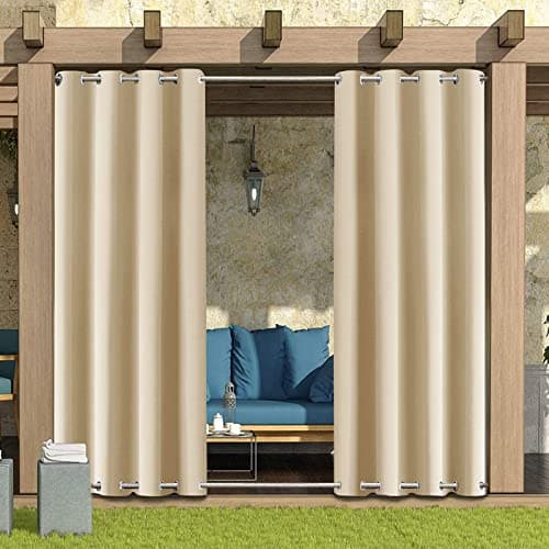 Image of MINGPINHUIUS Outdoor Curtains Waterproof w/ Grommet (Top & Bottom) - Garden Gazebo Patio Windproof Blackout Thermal Insulated Privacy Curtain for Pergola Porch Pool (Beige, 2 Panel 52''x84'') (CL1)