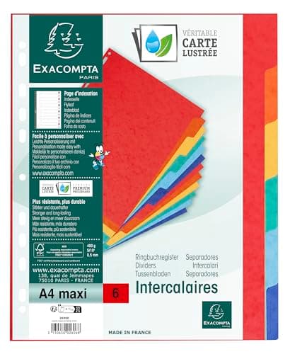 Image of Exacompta - Ref 2606E - Nature Future Dividers - Suitable for A4+ Documents, Pre-Punched, 400gsm Genuine Pressboard, 6-Part Dividers, FSC-Certified - Multi-Coloured