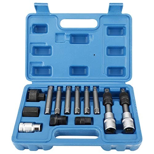Image of FreeTec 13pcs Alternator Pulley Removal Tool, 1/2" Drive Alternator Clutch Pulley Tool, Alternator Freewheel Pulley Star Spline Socket Bit with 33 Teeth Compatible with VW Audi Vag Fiat