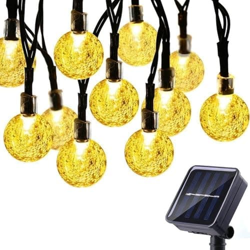 Image of FANSU Outdoor Garden String Lights, Solar Lights Outdoor Garden String IP65 Waterproof Outside Lighting LED, 8 Modes, for Party Wedding Balcony Terrace Gazebo Patio (Warm Light,18mm/100LED/12M)