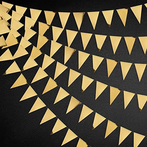 Image of 40 Ft Gold Triangle Flags Banner Double Sided Metallic Paper Pennant Bunting Garland for Wedding Baby Bridal Shower Birthday Bachelorette Engagement Christmas Hen Party Decoration Supplies