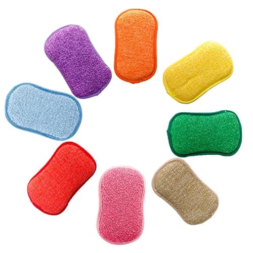 Image of Antibacterial Microfiber Dual Action scrubbing Sponge, Pack of 5 AUERVO Kitchen Washing Up Cleaner Pads Scrubs Sponges Wash Pad Cloth non-stick pans non-scratch