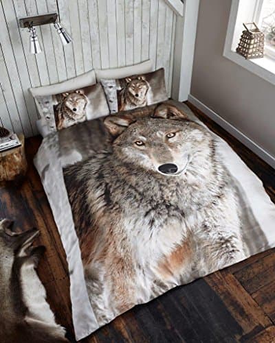 Image of GC GAVENO CAVAILIA Wolf Duvet Cover King Size (230x220 cm) - 3D Animal Print Bedding & Linen Set with Pillowcases - Soft Microfiber Quilt Cover - Wildlife Safari Comforter Cover & Kingsize Bed