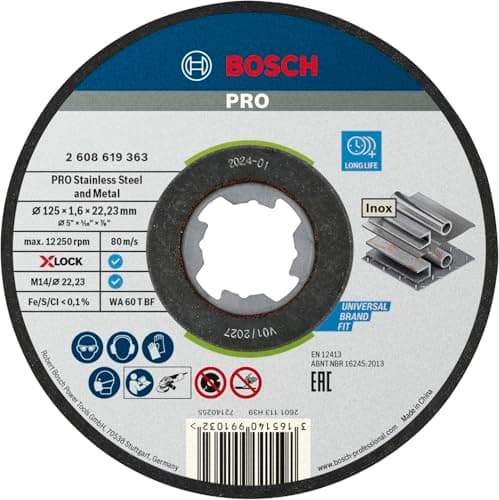 Image of Bosch Professional 10x Standard for Inox Straight Cutting Disc WA 60 T BF (Stainless Steel, Ø 125 mm, Thickness 1.6 mm, X-LOCK, Accessories for Angle Grinders)