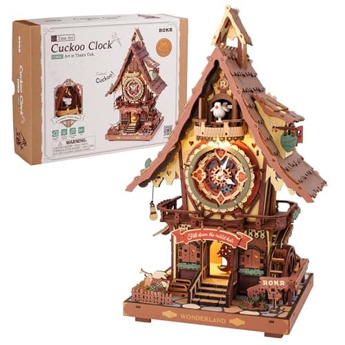 Image of ROKR 3D Puzzle Cuckoo Clock Wooden Model Kits to Build for Adults, Model Kits Craft Gifts and Decoration for Adults, Cuckoo Clock Multi-colored, LC901C