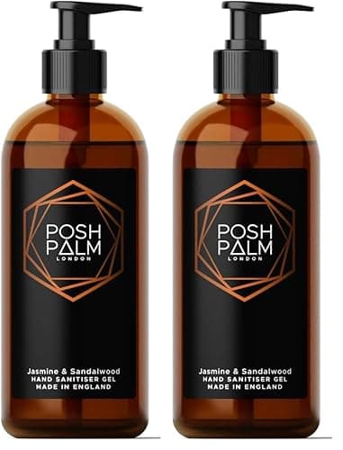 Image of Posh Palm Sandalwood & Jasmine Hand Sanitiser Gel 500ml - Luxury Hand Sanitiser Made in UK, Moisturising Formula for Soft Skin, Premium Scented for Elegant Protection (Pack of 2)