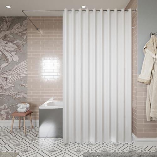 Image of Croydex Hookless Textile White Shower Curtain, No Curtain Rings Required, 1800 x 1800mm (WxL)