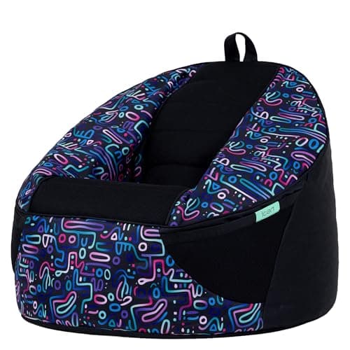 Image of icon Alpha Kids Bean Bag, Retro Doodle Print, Gaming Chair for Kids, Bean Bag with Filling Included for Girls and Boys, Beanbags for Children, Gamer Gifts, Gaming Room, Bedroom Accessories