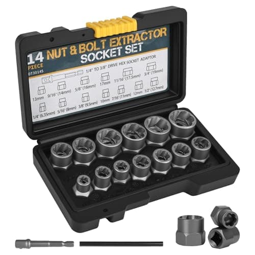 Image of PYserne 14 PCS Bolt Extractor Set, Locking Wheel Nut Removal Tool with Socket Adapter Bar Impact Bolt Lug Nut Remover Kit for Removing Damaged,Rusted,Rounded-Off Bolts
