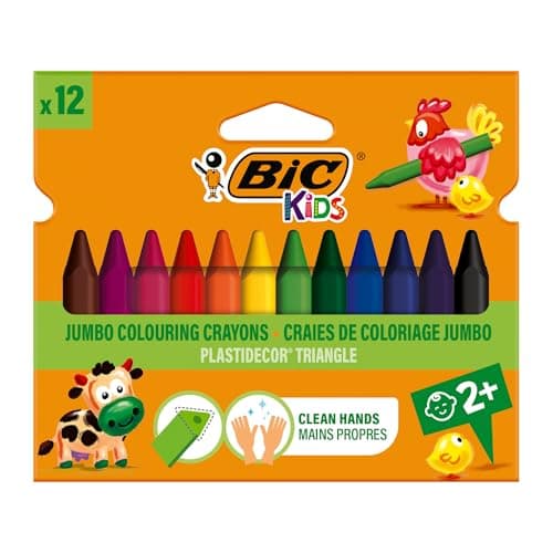 Image of BIC Kids Plastidecor Colouring Crayons - Cardboard Wallet of 12 - Assorted Colours - Ideal For Small Kids