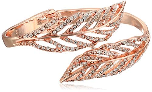 Image of GUESS Crystal Feather Bypass Hinged Bypass Bangle Bracelet, 25.40 cm, Crystal