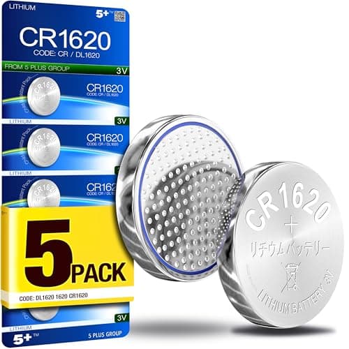 Image of 5Plus 5-Pack CR1620 3V Lithium Coin Cell Batteries – Compatible with CR1620, DL1620, ECR1620 – Ideal for Key Fobs, Scales, Toys, LED Lights, Wearables & Medical Devices