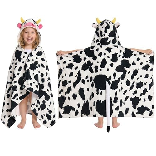 Image of OLAOLA Kids Hooded Bath Towels, Soft Absorbent Beach Towel Swimming Wrap, Changing Robe Bath Poncho for Boys Girls 3-12 Years, Cow