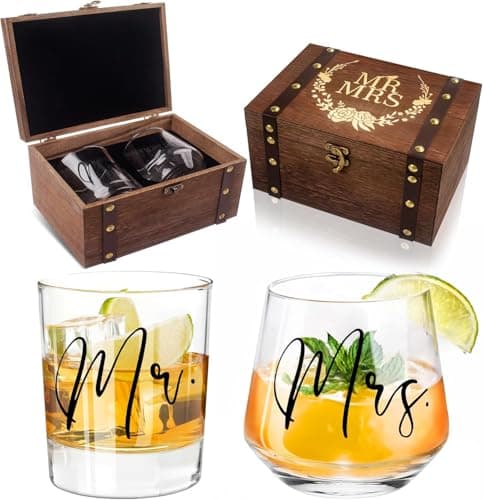 Image of JUSTOTRY Wedding Gifts Mr and Mrs Glass,Wedding Keepsake Box Wedding Gift for Bride to Be Gifts Engagement Gifts for Bride and Groom,Glass with Wedding Memory Box for Couples