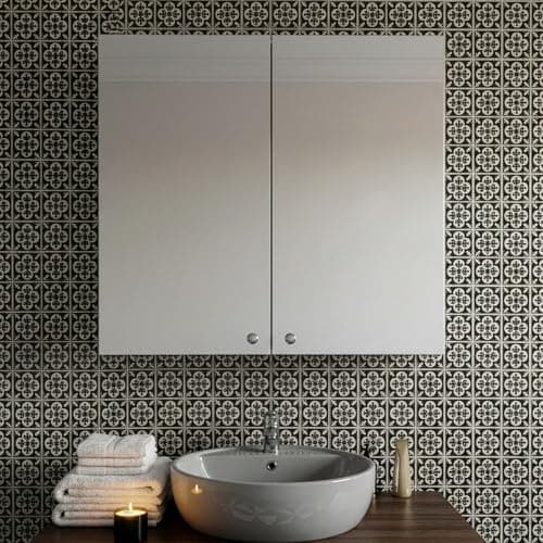 Image of Croydex Carra Bathroom Wall Cabinet - White Steel Bathroom Mirror Cabinet with One Fixed Shelf, Double Mirrored Doors and Fully Assembled (50x45cm)