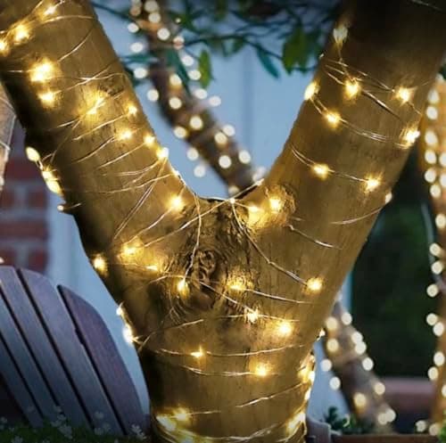 Image of Solar Powered Firefly String Lights, 200 LED, Warm White, for Garden and Outdoor Use