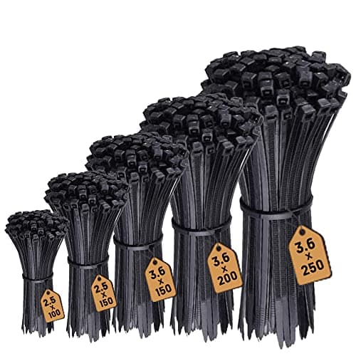 Image of Hashtnagar 500 Pack Cable Ties Black, Heavy Duty Zip Ties Long Small tie Wraps (100mm x 2.5, 150mm x 2.5, 150mm x 3.6, 200mm x 3.6, 250mm x 3.6) Self Locking Nylon Plastic Ties for Garden Home Garage