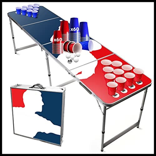 Image of Beer Pong Official Full Set | Player | 1 Table + 120 Cups (60 Blue & 60 Red) + 6 Balls | Complete Pack | Premium Quality | Official Table Size | Scratchproof | House Party | OriginalCup®