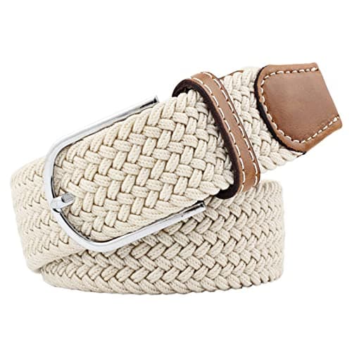 Image of JK Home 3.3cm Wide 105cm Braided Stretch Belt, Elastic Woven Waist Belts with PU Leather Buckle, Casual Men Women Canvas Belt