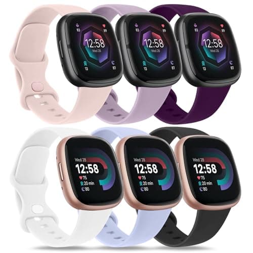 Image of Mugust Pack 6 Straps Compatible with Fitbit Versa 3/ Versa 4 Straps/Fitbit Sense/Sense 2 Strap, Soft Sport Watch Strap Replacement Wristbands for Women Men (Pack E, Small)