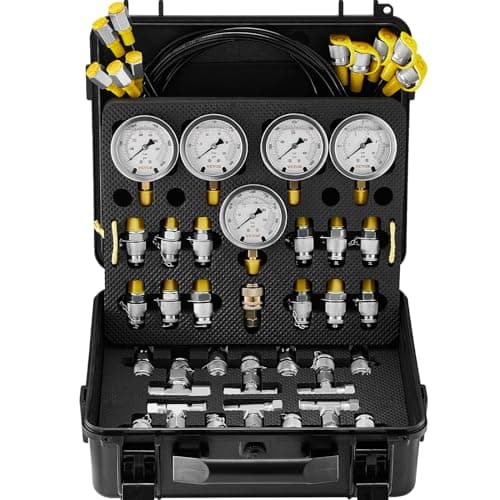 Image of Hydraulic Pressure Test Kit, 10/100/250/400/600bar, 5 Gauges 13 Couplings 14 Tee Connectors 5 Test Hoses, Excavator Hydraulic Test Gauge Set With Carrying Case For Excavator Tractors Machinery